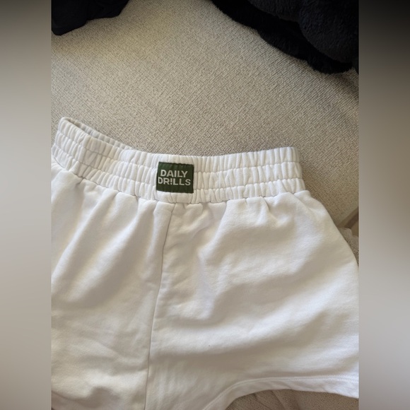Daily Drills Pants - Daily Drills White Athletic Elastic-Waist Shorts with Green Logo Patch